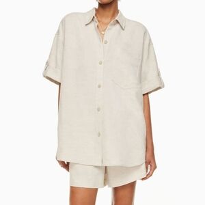 Aritzia Wilfred Era Linen Shirt Small Beige Oversized Coastal Minimalist